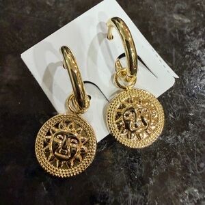 Gold Sun Medallion Hoop Earrings